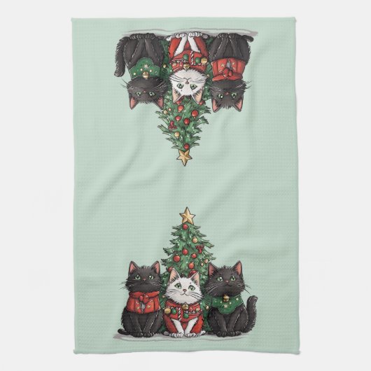 Cute Christmas Cats キッチンタオル (縦)