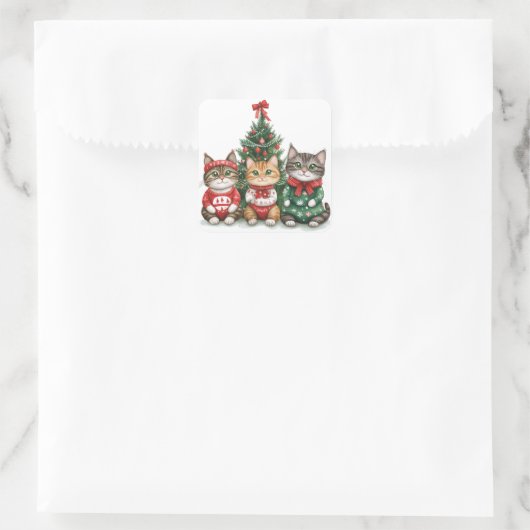 Cute Christmas Cats スクエアシール (バッグ)
