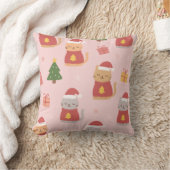 Cute Christmas Cats Pattern – Pink Holiday Design クッション (ブランケット)