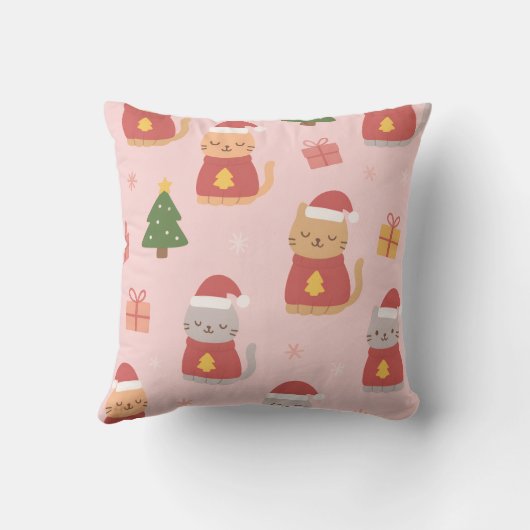 Cute Christmas Cats Pattern – Pink Holiday Design クッション (裏面)