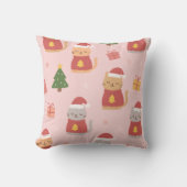Cute Christmas Cats Pattern – Pink Holiday Design クッション (正面)