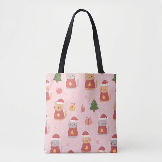 Cute Christmas Cats Pattern – Pink Holiday Design トートバッグ (正面)