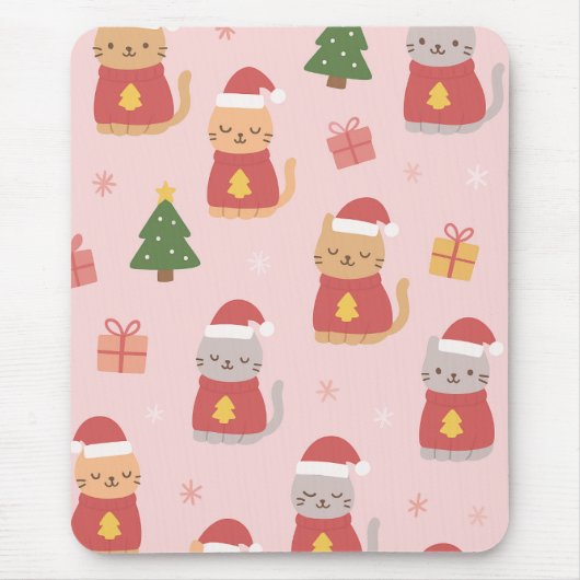 Cute Christmas Cats Pattern – Pink Holiday Design マウスパッド (正面)