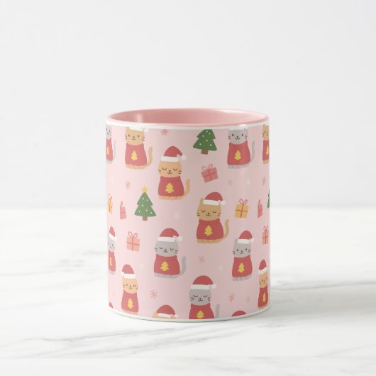 Cute Christmas Cats Pattern – Pink Holiday Design マグカップ (中央)