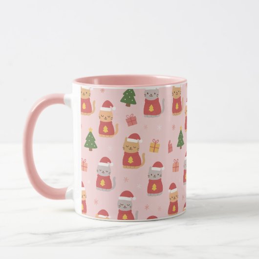 Cute Christmas Cats Pattern – Pink Holiday Design マグカップ (左)