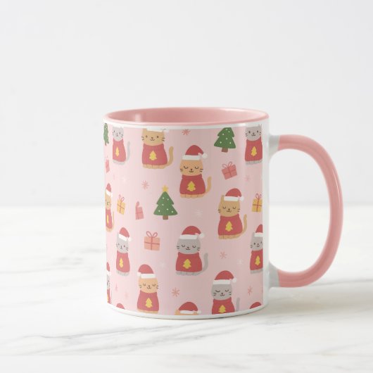 Cute Christmas Cats Pattern – Pink Holiday Design マグカップ (右)