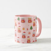 Cute Christmas Cats Pattern – Pink Holiday Design マグカップ (正面右)