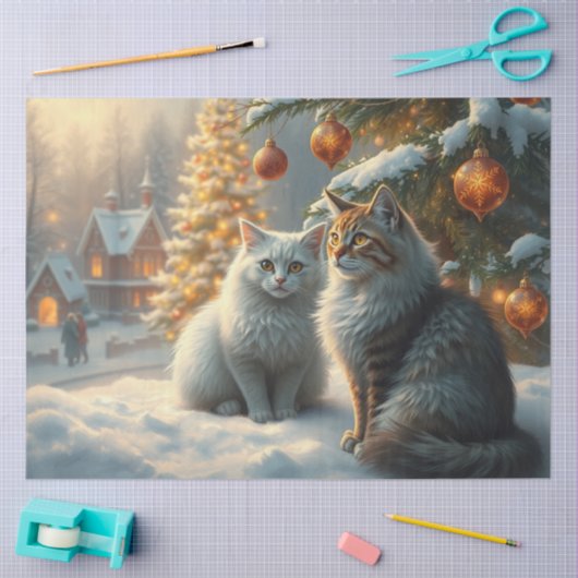 Cute Christmas Cats Tissue Paper 薄葉紙 (クラフト)