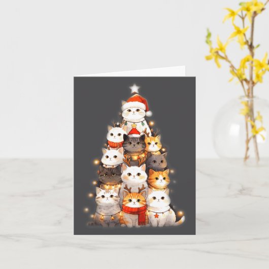 Cute Christmas Cats Tree Lights Holiday Kittens Il カード (黄色い花)