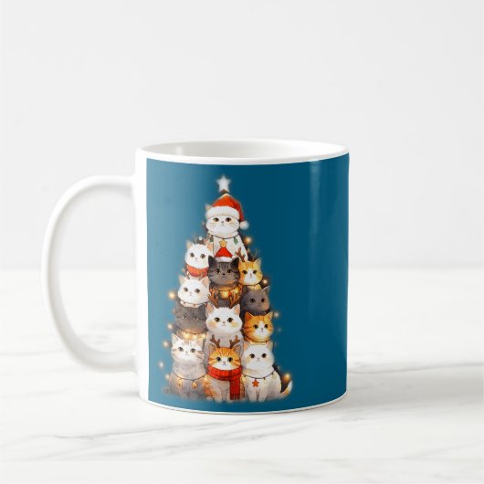 Cute Christmas Cats Tree Lights Holiday Kittens Il コーヒーマグカップ (左)