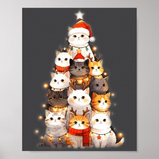 Cute Christmas Cats Tree Lights Holiday Kittens Il ポスター (正面)