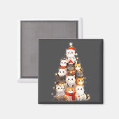 Cute Christmas Cats Tree Lights Holiday Kittens Il マグネット (正面/裏面)