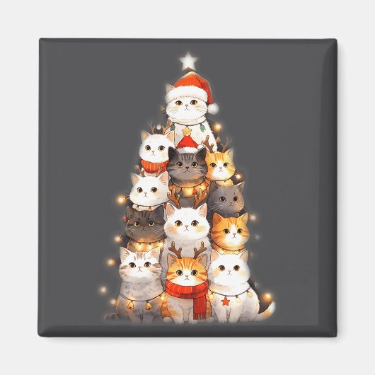 Cute Christmas Cats Tree Lights Holiday Kittens Il マグネット (正面)