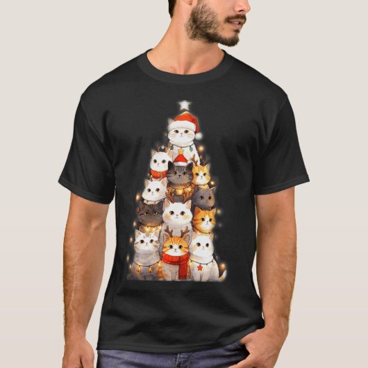 Cute Christmas Cats Tree Lights Holiday Kittens Il Tシャツ (正面)
