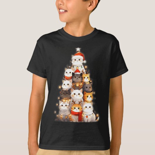 Cute Christmas Cats Tree Lights Holiday Kittens Il Tシャツ (正面)