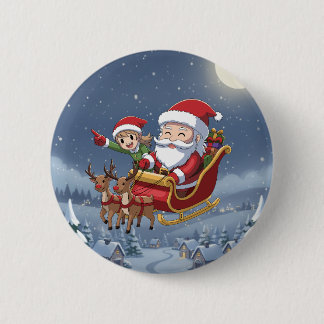 Cute Christmas Chibi Santa and Elf button 缶バッジ