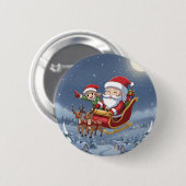 Cute Christmas Chibi Santa and Elf button 缶バッジ (正面&裏面)