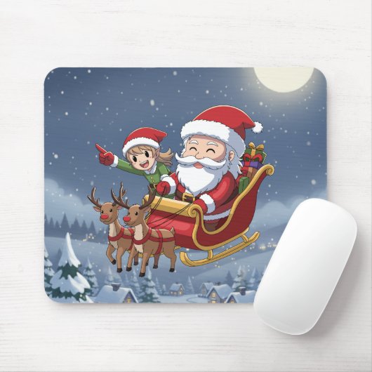 Cute Christmas Chibi Santa and Elf Mouse Pad マウスパッド (マウス)