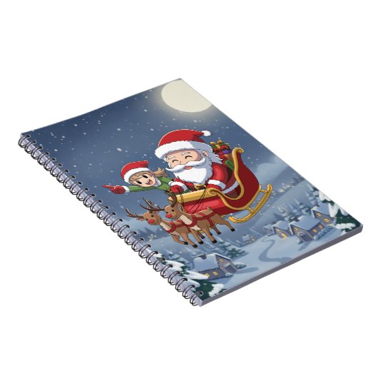 Cute Christmas Chibi Santa and Elf Notebook ノートブック (右側)