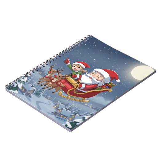 Cute Christmas Chibi Santa and Elf Notebook ノートブック (左側)