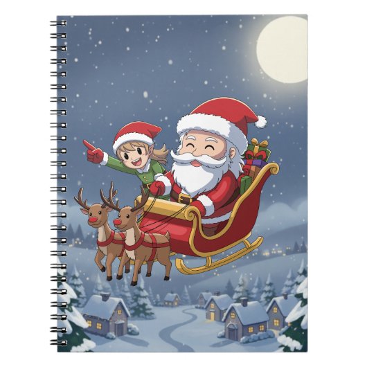 Cute Christmas Chibi Santa and Elf Notebook ノートブック (正面)