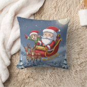 Cute Christmas Chibi Santa and Elf Pillow クッション (ブランケット)