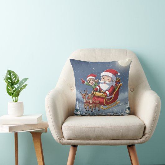 Cute Christmas Chibi Santa and Elf Pillow クッション (椅子)