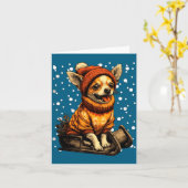 Cute Christmas Chihuahua Sledding In Snow Funny Wi カード (黄色い花)