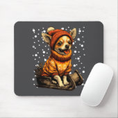 Cute Christmas Chihuahua Sledding In Snow Funny Wi マウスパッド (マウス)