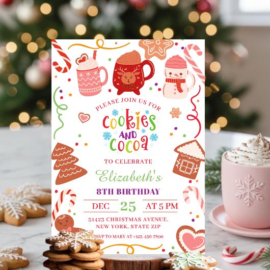 Cute Christmas Cookies and Cocoa Birthday party  招待状