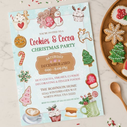 Cute Christmas Cookies and Cocoa Exchange Party 招待状