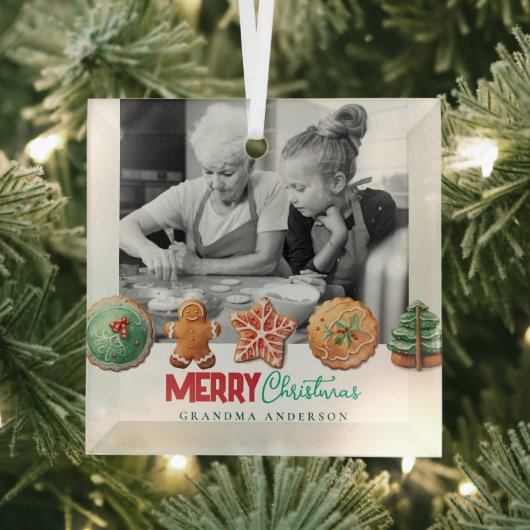 Cute Christmas Cookies Holiday Baking Photo  ガラスオーナメント (インサイチュ)