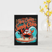 Cute Christmas Crab Pun Santa Hat  カード (黄色い花)