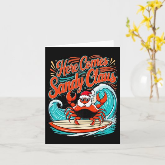 Cute Christmas Crab Pun Santa Hat  カード (黄色い花)