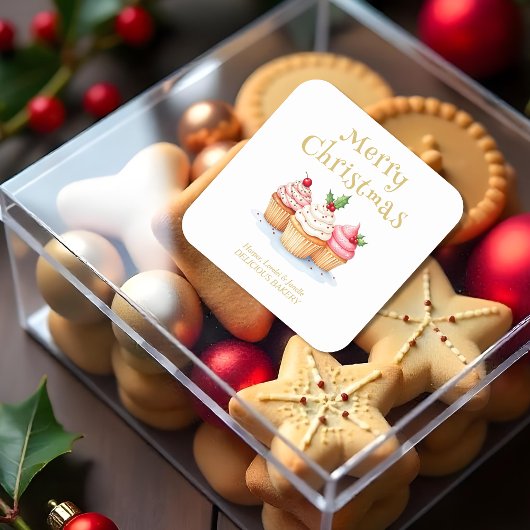 Cute Christmas Cupcakes Business Support スクエアシール