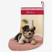 Cute Christmas Custom Pet Name Photo Greek Meander スモールクリスマスストッキング (裏面)