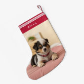 Cute Christmas Custom Pet Name Photo Greek Meander スモールクリスマスストッキング (裏面 (吊り時))