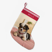 Cute Christmas Custom Pet Name Photo Greek Meander スモールクリスマスストッキング (正面 (吊り時))