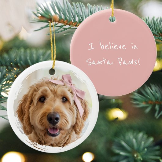 Cute Christmas Custom Photo Dog Pet Modern Pink セラミックオーナメント