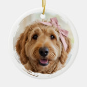 Cute Christmas Custom Photo Dog Pet Modern Pink セラミックオーナメント (正面)