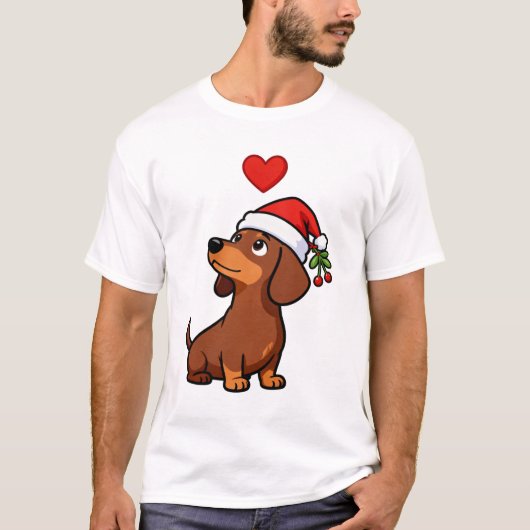 Cute Christmas Dachshund Santa Hat Holiday Dog Tシャツ (正面)