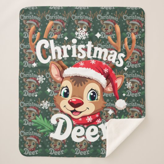 Cute Christmas Deer Illustration シェルパブランケット (正面)