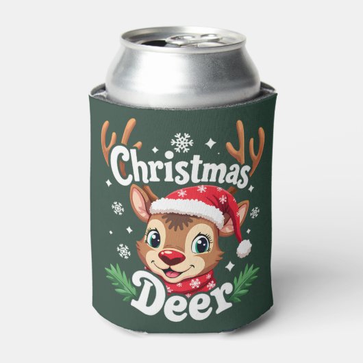 Cute Christmas Deer Illustration 缶クーラー (缶正面)