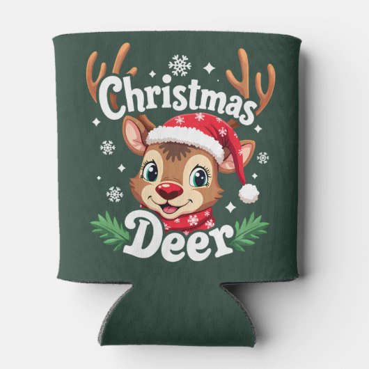 Cute Christmas Deer Illustration 缶クーラー (裏面)