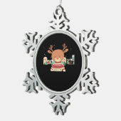 Cute Christmas Deer Minimal Design  スノーフレークピューターオーナメント (右)