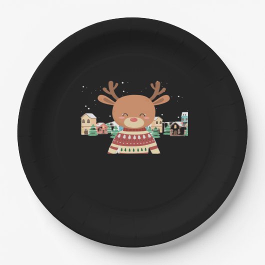 Cute Christmas Deer Minimal Design  ペーパープレート (正面)