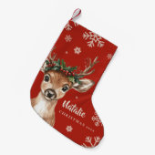 Cute Christmas Deer with Antlers and Floral Crown スモールクリスマスストッキング (正面 (吊り時))
