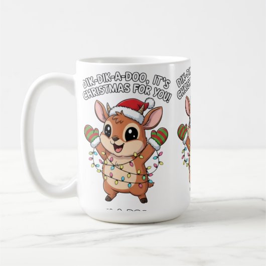 Cute Christmas Dik-Dik – Festive Holiday Lights &  コーヒーマグカップ (左)