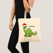 Cute Christmas Dinosaur Custom Green Kids Name トートバッグ (正面(商品))