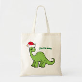 Cute Christmas Dinosaur Custom Green Kids Name トートバッグ (正面)